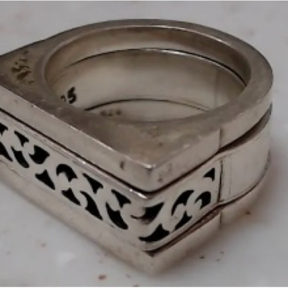 Lois Hill Sterling Silver Ornate Scroll Flat Top Stackable Three Ring Set - Picture 6 of 12